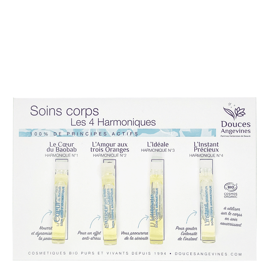 Doses d'essai fluides corps bio Les 4 Harmoniques - Douces Angevines