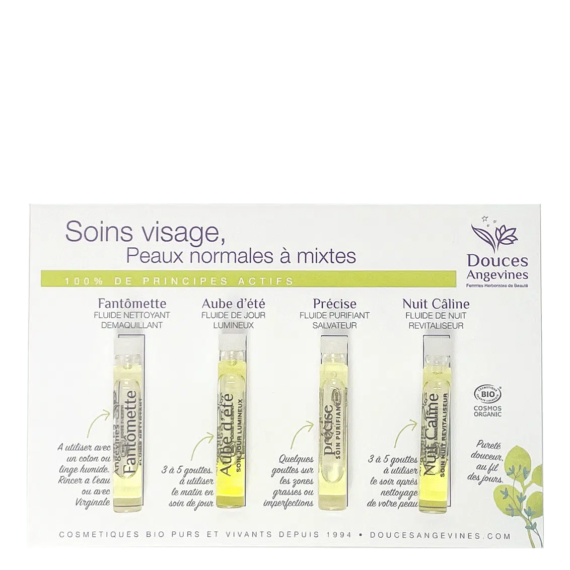 Doses d'essai fluides visage bio peaux normales et mixtes - Douces Angevines